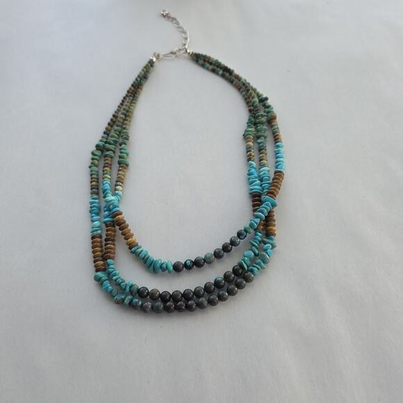 Jay King Multi Strand Necklace 18" African Turquoise New Blue Tan Western - Picture 5 of 7